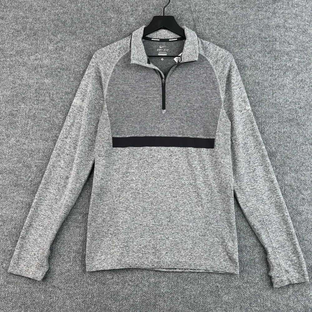 Nike Running Dri-FIT Performance Pullover Men's Small Gray 1/4 Zip Long Sleeve